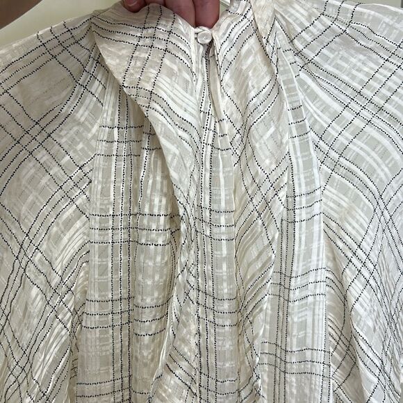 REBECCA TAYLOR - “Jules” Plaid Short-Sleeve Silk Blouse - Size 6, White, Black - Picture 11 of 17